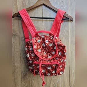 Disney Parks Minnie Mouse Red Sequined Polka Dots Drawstring Backpack